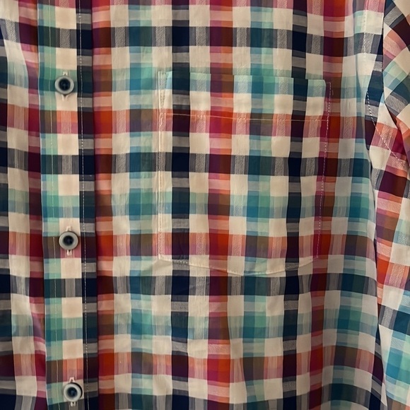 Johnston and Murphy Printed Cotton Shirt in Rainbow Plaid, size L - Picture 3 of 4
